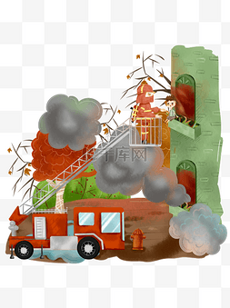 大型演唱会图片_商用手绘消防员救火大型场景人物
