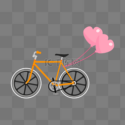 挂着爱心气球的美丽自行车