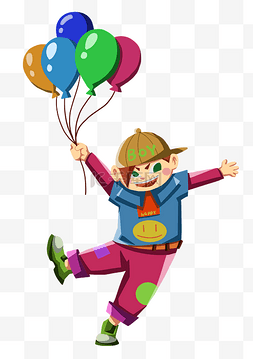 小男孩手绘气球图片_儿童节那气球的小男孩免扣元素
