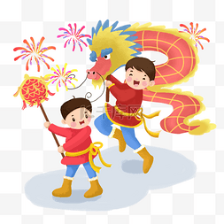传统节目图片_卡通手绘欢庆新年舞龙
