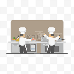 两个厨师做菜矢量