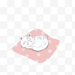 小清新插画粉色图片_简约小清新睡在抱枕上的小猫咪插