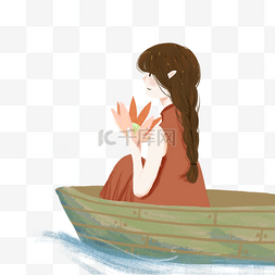 手绘卡通创意女孩图片_手绘卡通女孩坐船