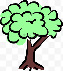 可爱卡通风格绿树矢量透明png