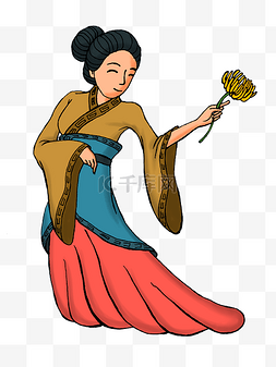 重阳节女人赏菊