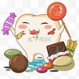 健康的牙齿图片图片_爱牙日卡通牙齿形象之贪嘴吃糖的