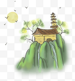 寺庙寺庙图片_中国风山上的寺庙