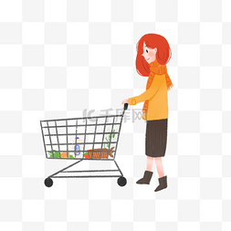 扫货图片_手绘可爱超市购物女孩