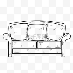 手绘线描三人沙发插画