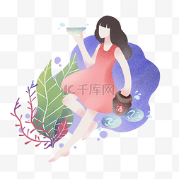 端午节喝酒的女孩插画