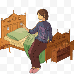 床上的衣服衣服图片_灰色坐在床上的女孩