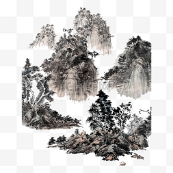 国画童子图片_中国水墨山水峰峦山石PNG