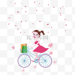 骑自行车购物女孩