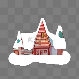 冬季雪地手绘图片_手绘可爱童话风埋在雪里的小木屋