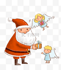 圣诞节送礼物的圣诞老人和小天使