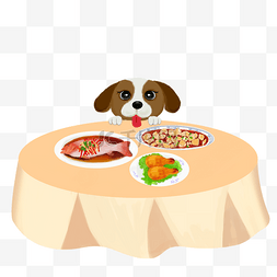 狗年图片_卡通手绘享受年夜饭的狗狗
