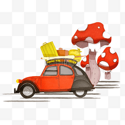 载满行李的小汽车与植物免抠插图