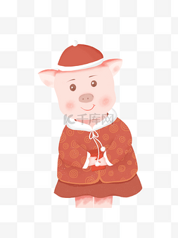 手绘卡通猪宝宝穿着衣服元素