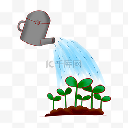 绿色的水壶图片图片_手绘植树浇水插画