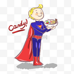 万圣节超人装扮送糖果卡通插画