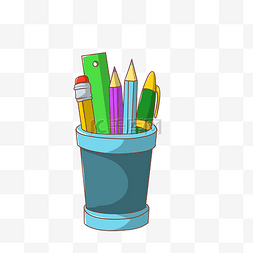 校园文具系列彩色笔手绘插画