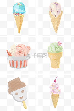 夏日彩色清新可爱手绘冰淇淋图案