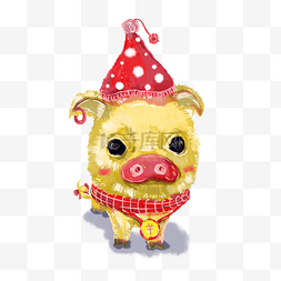 猪年手绘风金猪红围巾金猪圣诞金