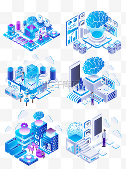 商用矢量2.5D风格人工智能大脑组