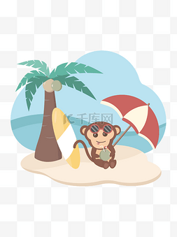 夏日度假矢量图片_可爱动物猴子夏日度假矢量元素