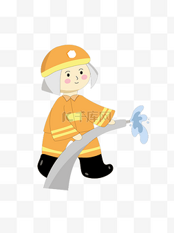 卡通可爱消防员洒水救火矢量可商