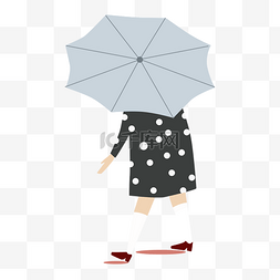 雨中漫步图片_穿着黑色点点裙子撑伞的小女生