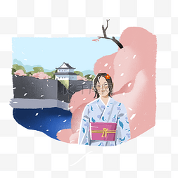 日本京都和服少女樱花祭赏樱PNG