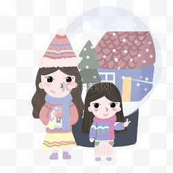 冬季暖色系风格两个小女孩幻想