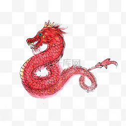 中国红龙图腾水墨线描PNG古典传统