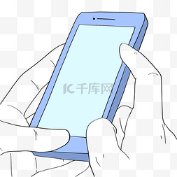 玩手机图片_线描蓝色的手机插画