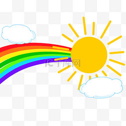 手绘彩虹插画图片_晴空太阳彩虹和云朵