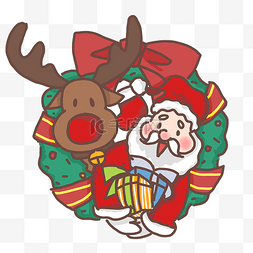 绿色手绘圣诞树图片_圣诞老人和麋鹿送礼物啦之圣诞节
