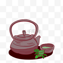 创意手绘茶壶图片_手绘紫砂茶壶茶碗插画
