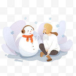 冬季雪人和保暖女孩