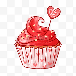 生日快乐红色图片_手绘红色爱心可爱纸杯蛋糕PNG免抠