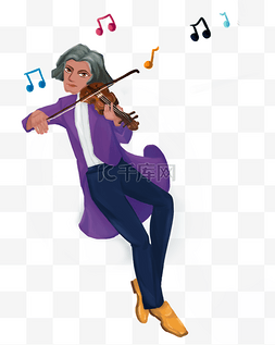 拉小提琴的音乐人手绘插画PNG免抠