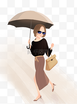 太阳伞手绘图片_手绘都市风美女白领购物打伞