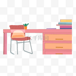卡通粉色少女心办公桌椅免扣图