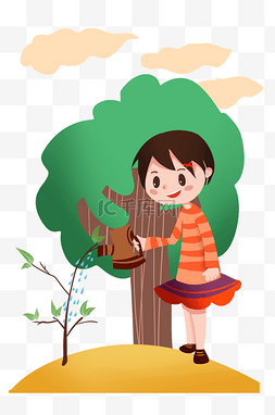 植树节浇树的女孩