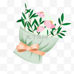 绿色叶子花束图片_粉色鲜花花束