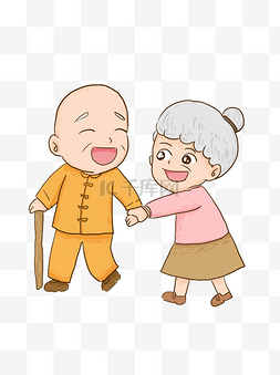 可爱的老人图片_手绘开心可爱的两位老人人物设计