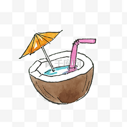 夏季暑假水彩手绘椰子矢量
