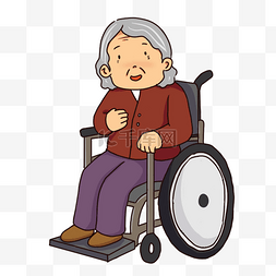 可爱老人图片_手绘卡通坐轮椅的老人