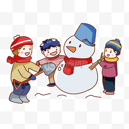 寒冷的冬天图片_手绘卡通冬天堆雪人