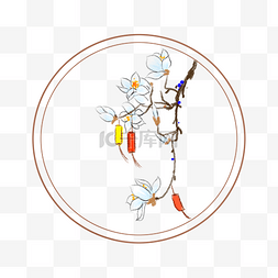 手绘黄色灯笼图片_手绘古风杜鹃花边框